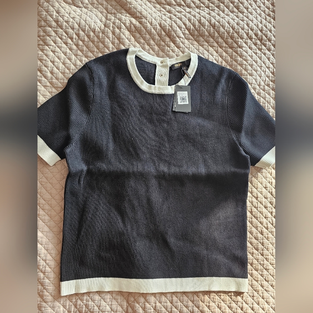 Maje Black and White Short Sleeve Top